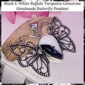 Black & White Buffalo Turquoise Gemstone Handmade Butterfly Pendant